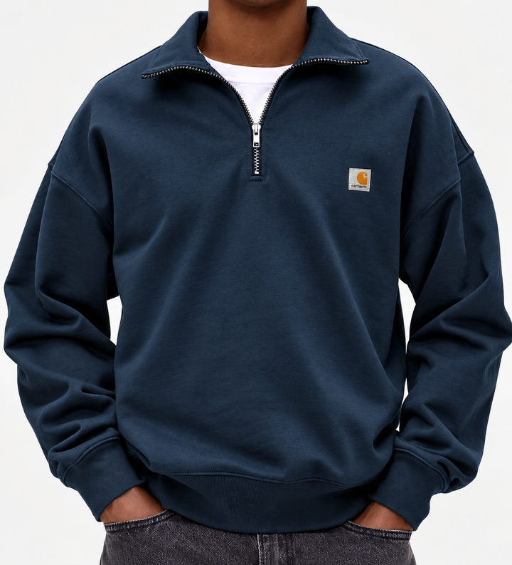 Heren Sweater met Kwartrits – Oversized Pasvorm met Opstaande Kraag