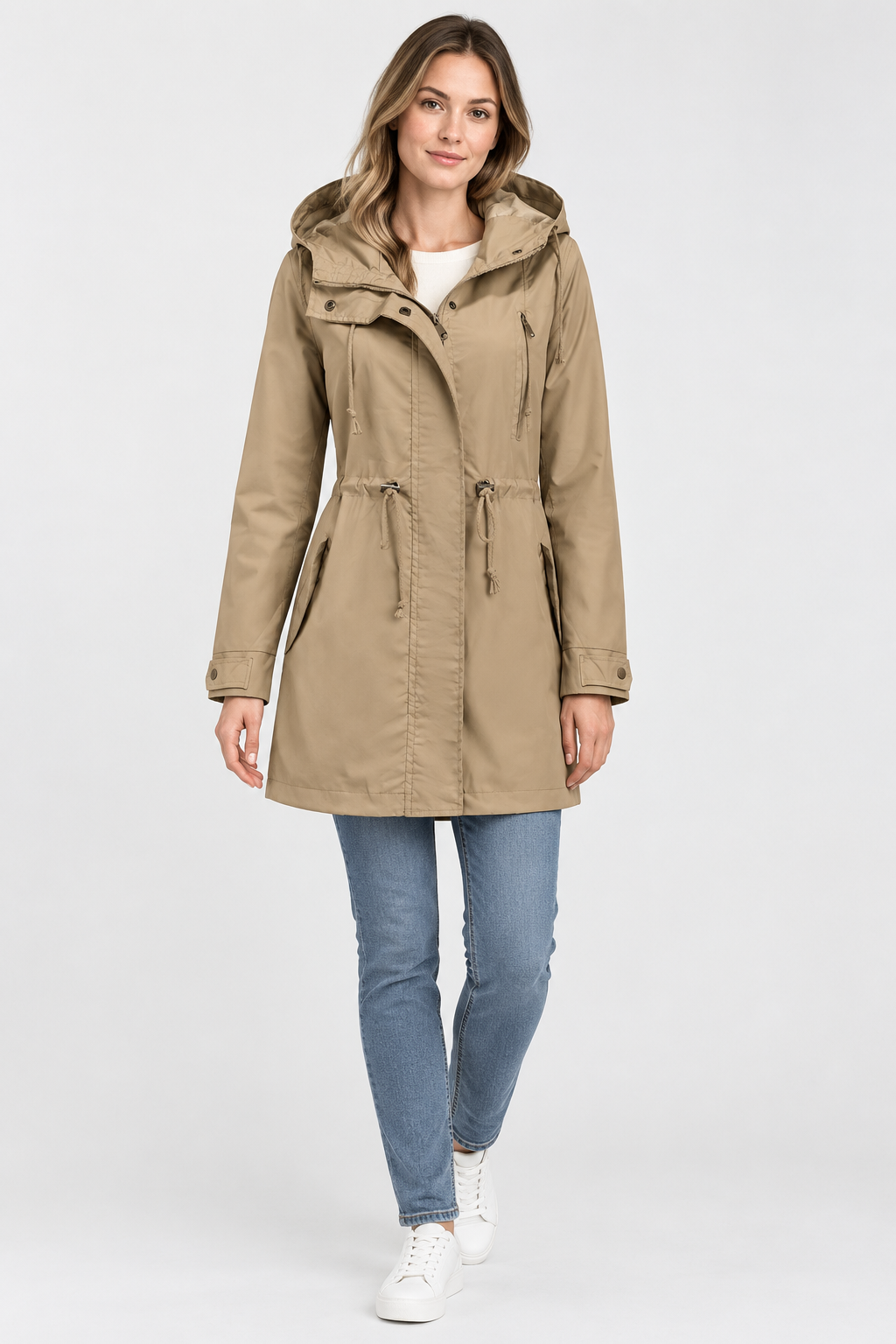 Damestrenchcoat met geruite voering en klassieke snit - khaki