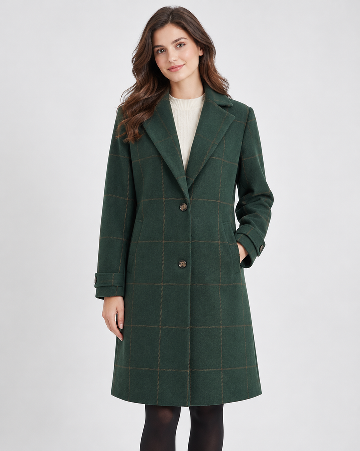 Geruite damesjas van wol met revers - groen