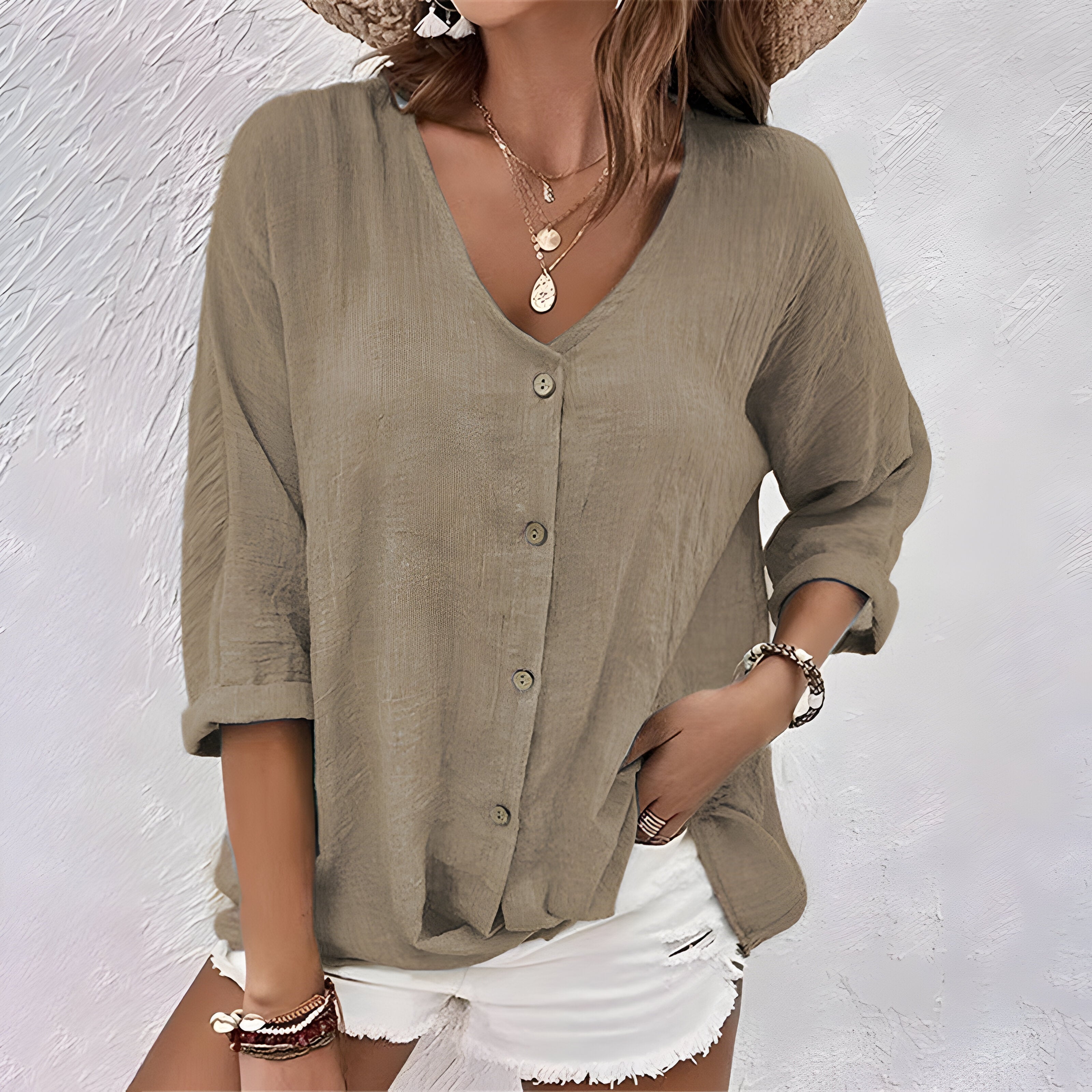 Dames Blouse | Knoopsluiting | V-hals | Zomer