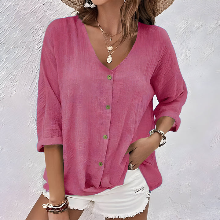 Dames Blouse | Knoopsluiting | V-hals | Zomer