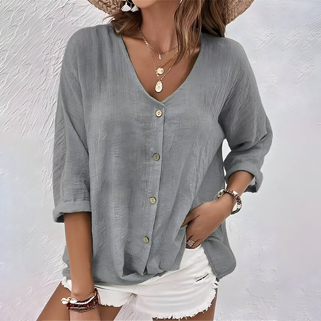 Dames Blouse | Knoopsluiting | V-hals | Zomer