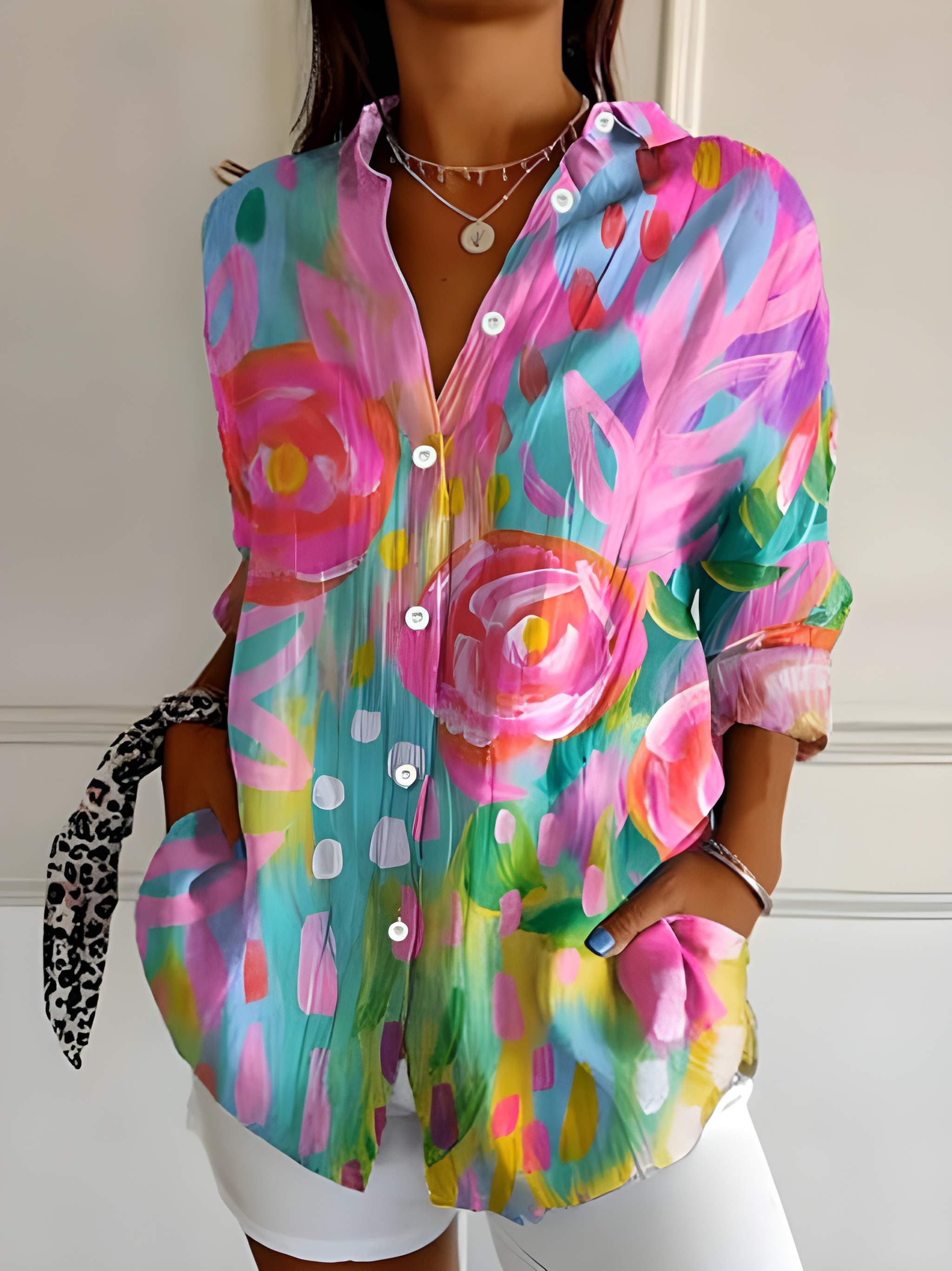 Dames Blouse | Kleurrijke Bloemenprint | Bohemian Stijl | Zomer