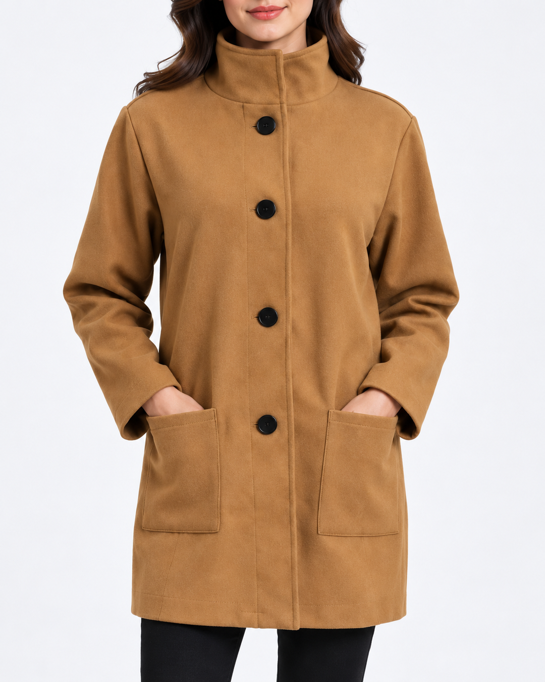 Damesjas van wol met staande kraag - khaki