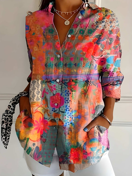 Dames Blouse | Kleurrijke Bloemenprint | Bohemian Stijl | Zomer