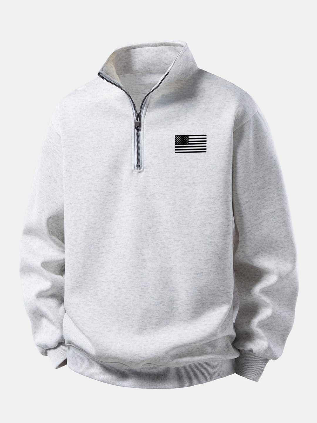 Heren Amerikaans Vlag Print Sweatshirt met Ritssluiting in grijs, Casual