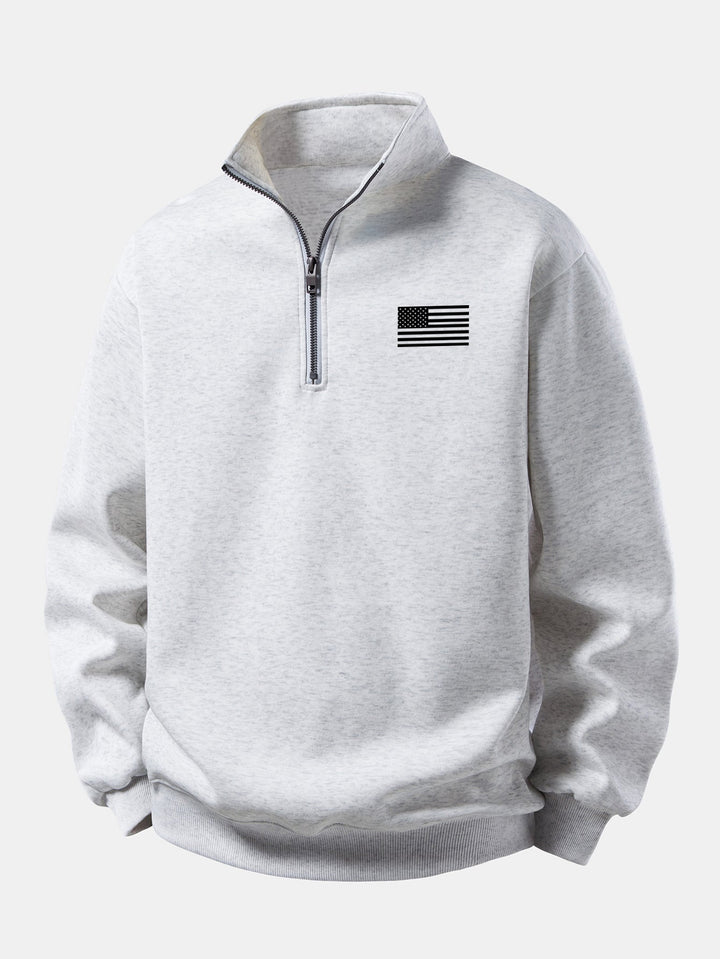 Heren Amerikaans Vlag Print Sweatshirt met Ritssluiting in grijs, Casual