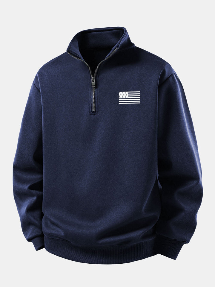 Heren Amerikaans Vlag Print Sweatshirt met Ritssluiting in marineblauw, Casual