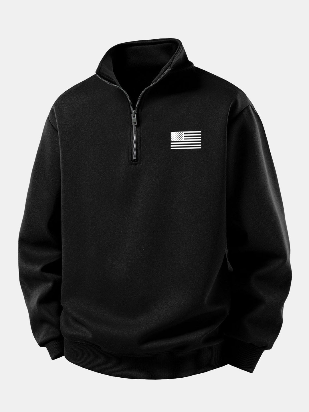 Heren Amerikaans Vlag Print Sweatshirt met Ritssluiting in zwart, Casual