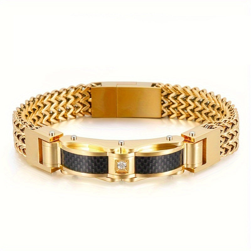 Heren Armband Vierkant Titanium - Magnetische Sluiting - Goud + Zwart