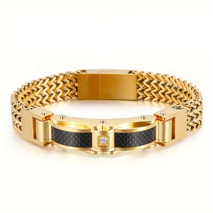 Heren Armband Vierkant Titanium - Magnetische Sluiting - Goud + Zwart