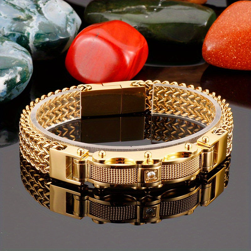 Heren Armband Vierkant Titanium - Magnetische Sluiting - Goud