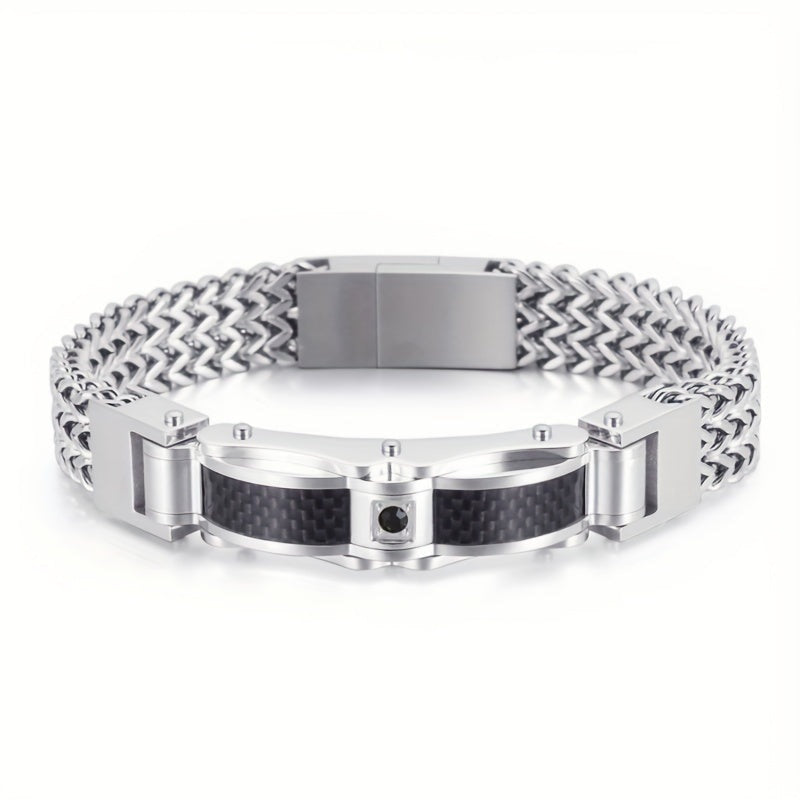 Heren Armband Vierkant Titanium - Magnetische Sluiting - Zilver + Zwart