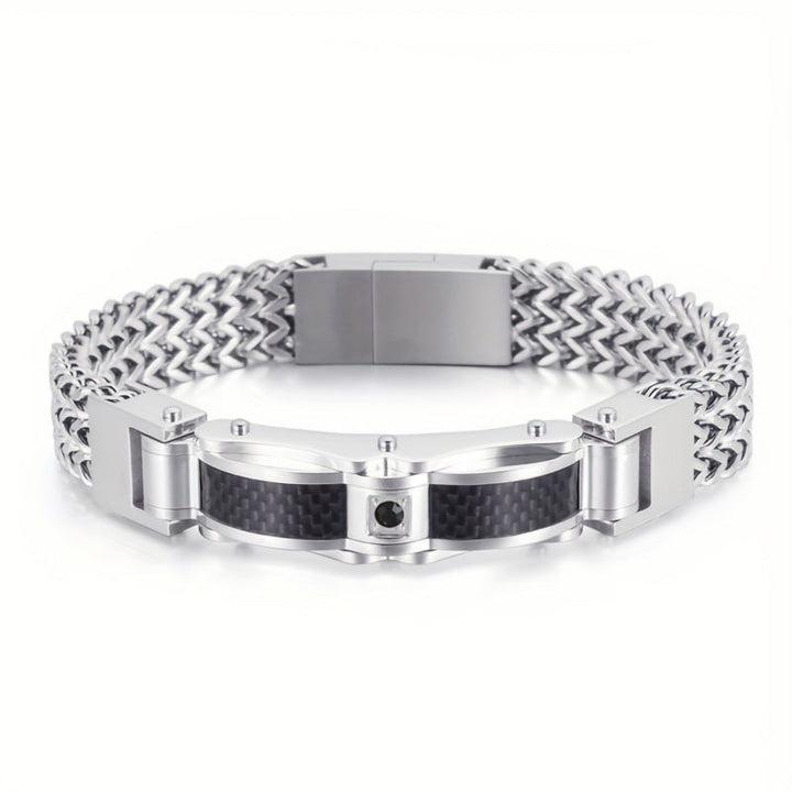 Heren Armband Vierkant Titanium - Magnetische Sluiting - Zilver + Zwart