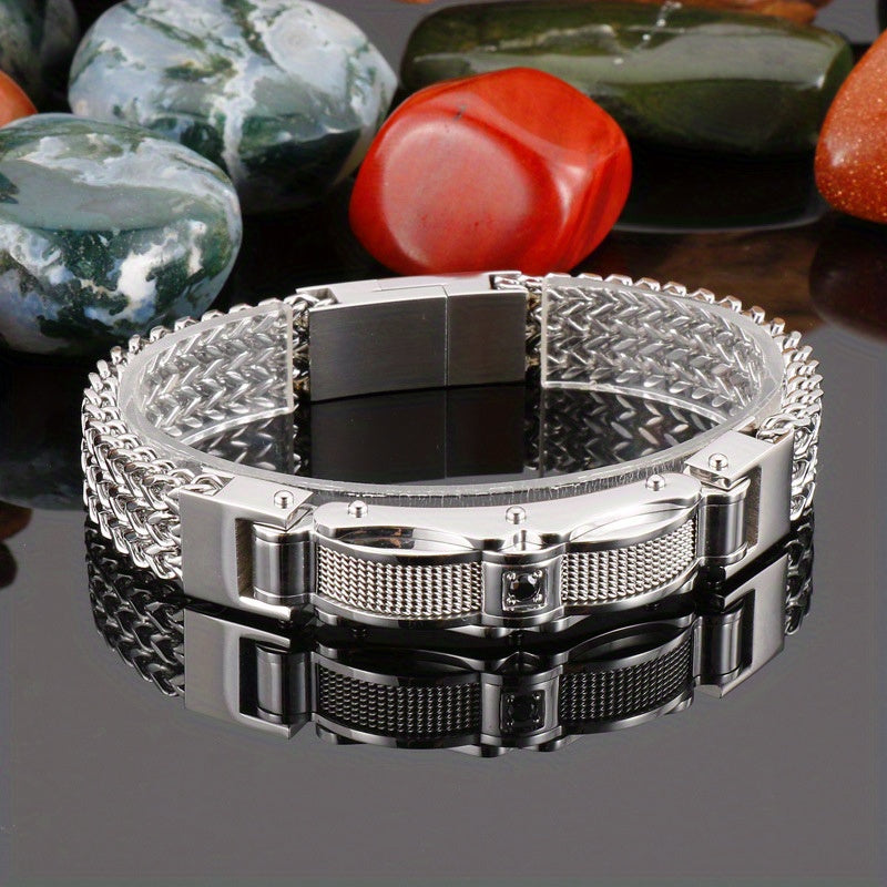 Heren Armband Vierkant Titanium - Magnetische Sluiting - Zilver