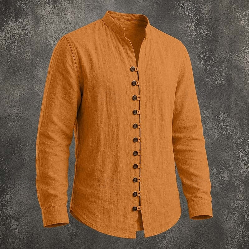 Heren Bandkraag Casual Overhemd in oranje, Klassieke Elegantie