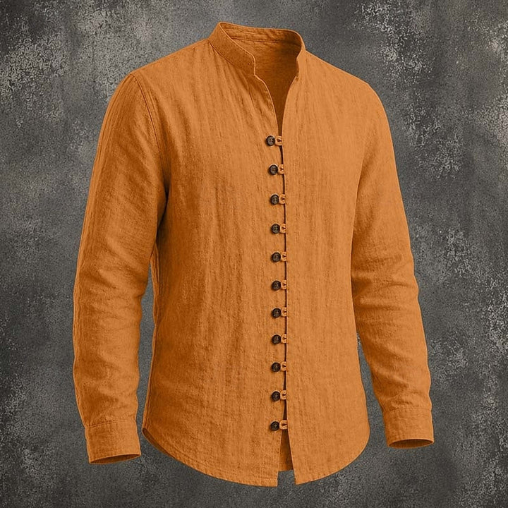 Heren Bandkraag Casual Overhemd in oranje, Klassieke Elegantie