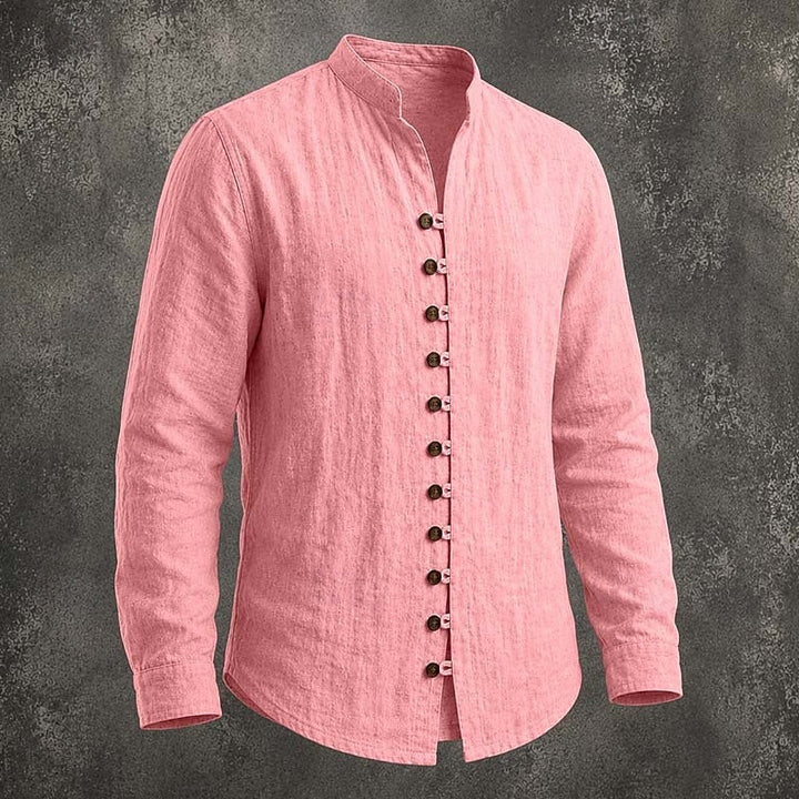 Heren Bandkraag Casual Overhemd in roze, Klassieke Elegantie