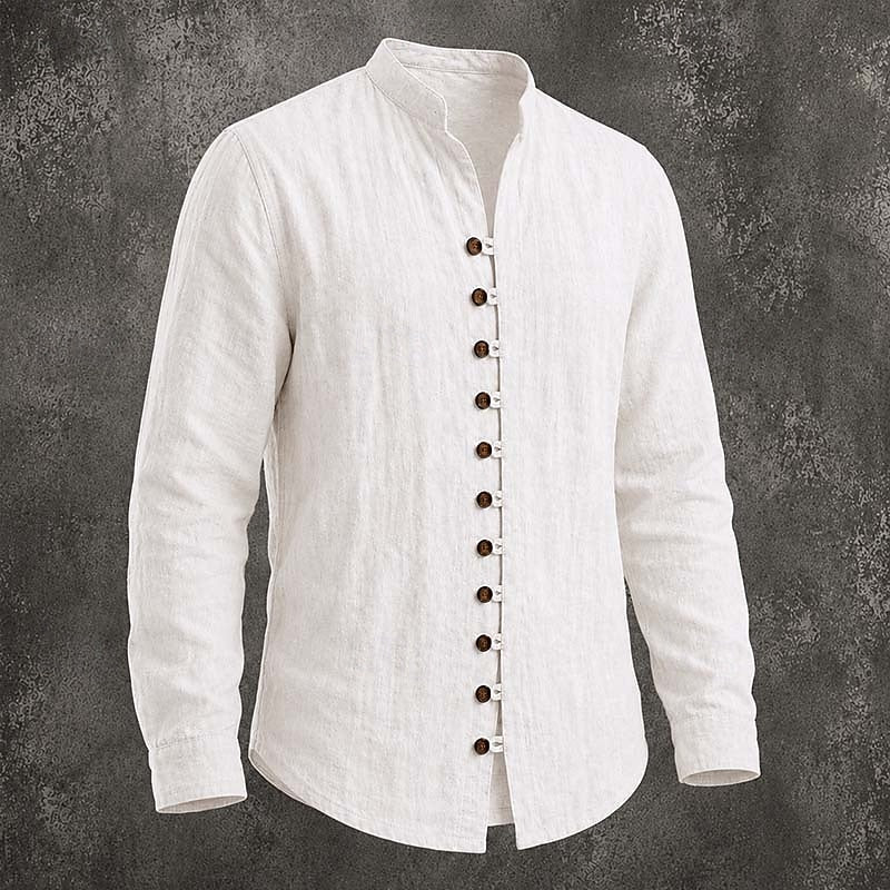 Heren Bandkraag Casual Overhemd in wit, Klassieke Elegantie