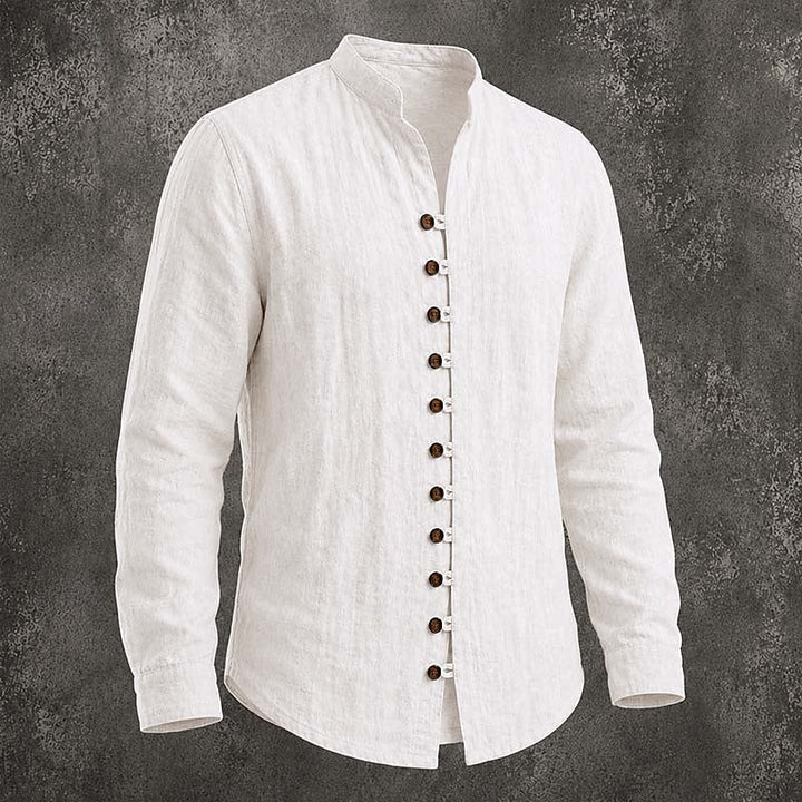 Heren Bandkraag Casual Overhemd in wit, Klassieke Elegantie