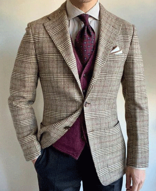 Heren Blazer Jasje met Hondenprint - Klassiek Design - Khaki
