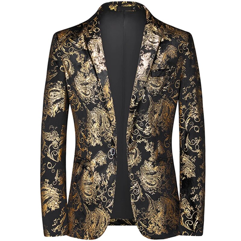 Heren Blazer Zilver Printdesign - Slim Fit Jas - Goud