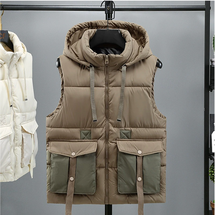 Heren Bodywarmer Afneembare Capuchon - Warm & Functioneel - Khaki