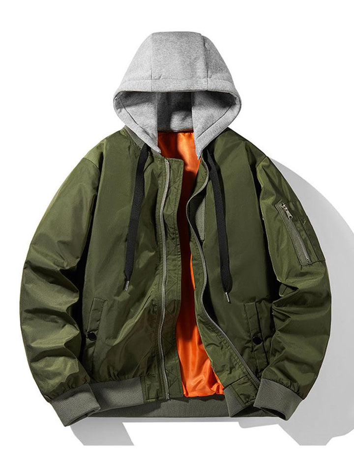 Heren Bomberjack met Capuchon in legergroen, Casual Streetwear Herfst Winter
