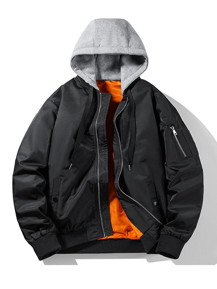 Heren Bomberjack met Capuchon in zwart, Casual Streetwear Herfst Winter