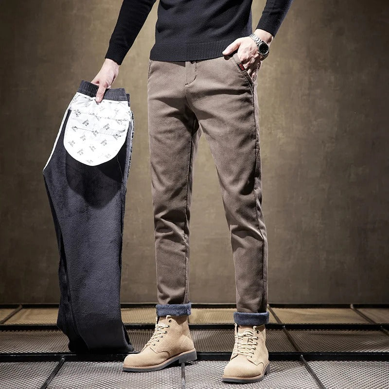 Heren broek fleece gevoerd slanke pasvorm - Wintercasual - Khaki