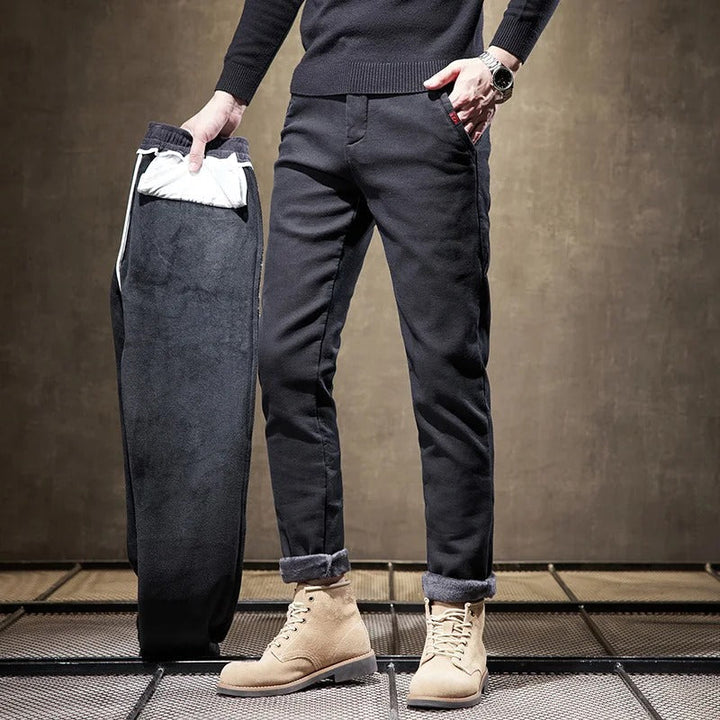 Heren broek fleece gevoerd slanke pasvorm - Wintercasual - Zwart