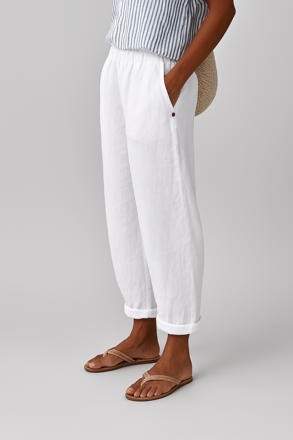 Heren Broek met Zijzakken - Comfortabele Pasvorm - Wit