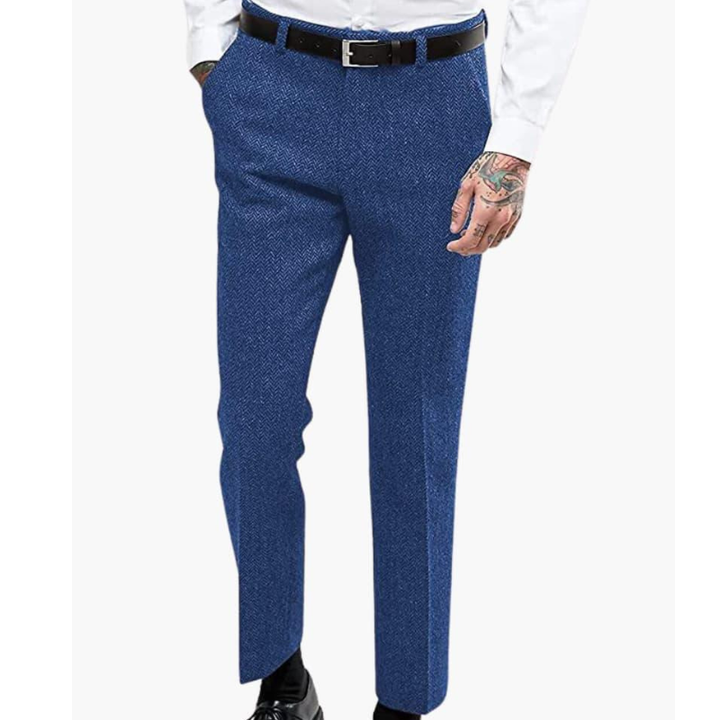 Heren Broek Slim Fit - Vintage Elegantie - Blauw
