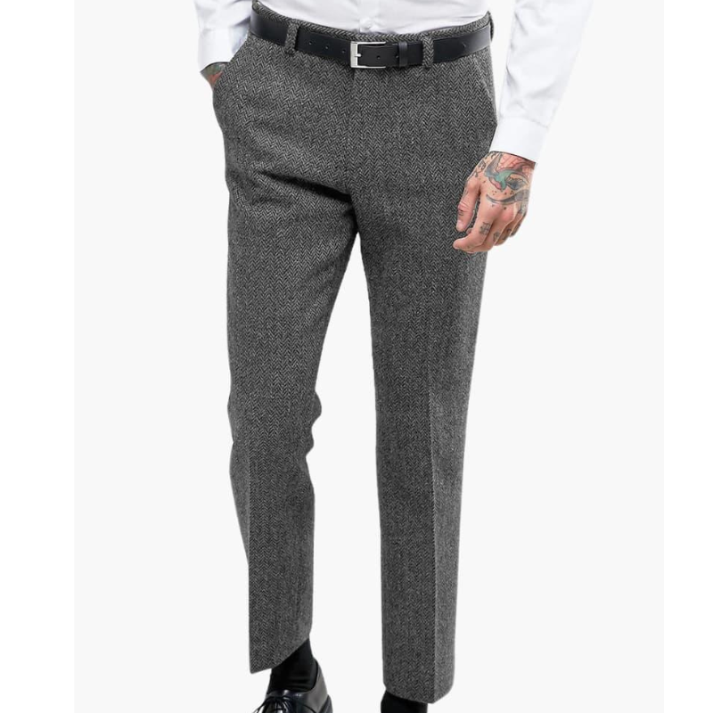 Heren Broek Slim Fit - Vintage Elegantie - Lichtgrijs