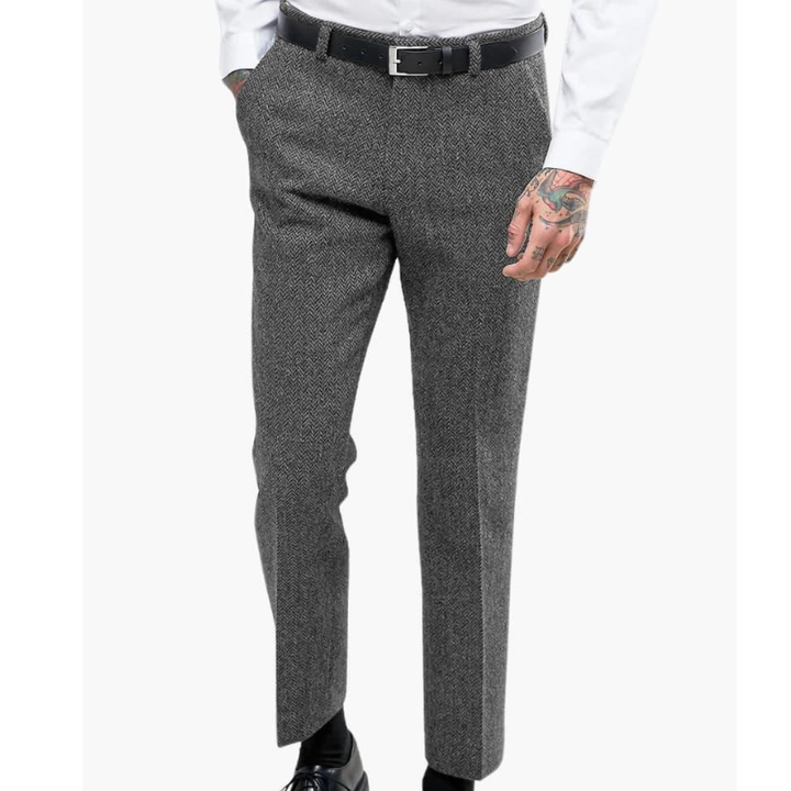 Heren Broek Slim Fit - Vintage Elegantie - Lichtgrijs