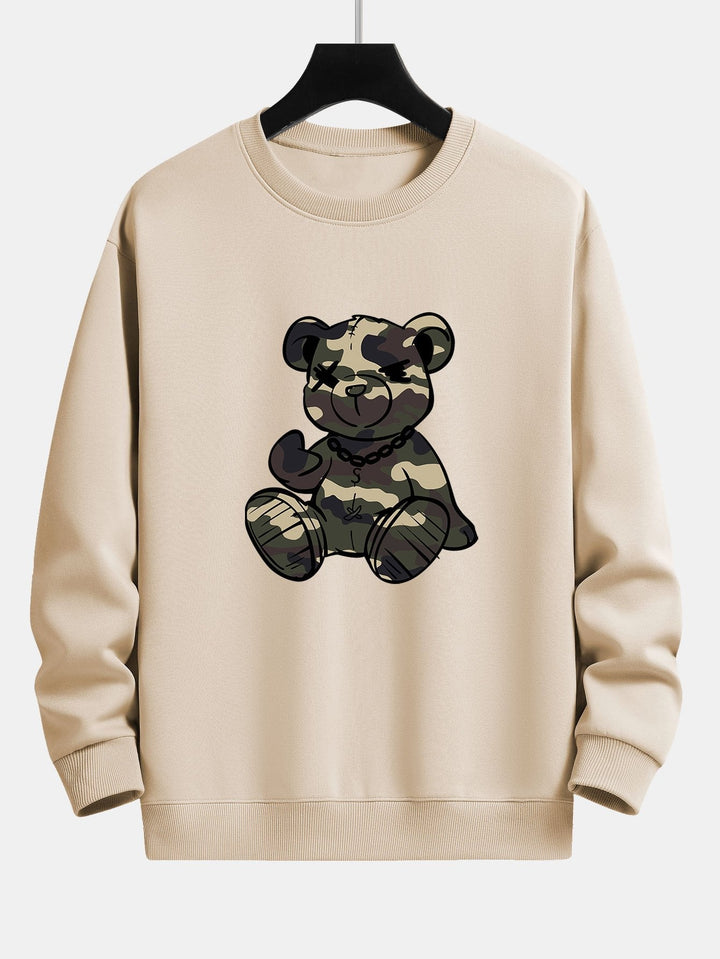 Heren Camouflage Teddy Bear Grafisch Sweatshirt in beige, Relaxed Fit