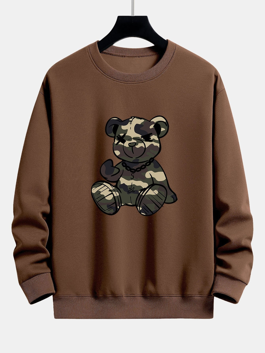 Heren Camouflage Teddy Bear Grafisch Sweatshirt in bruin, Relaxed Fit