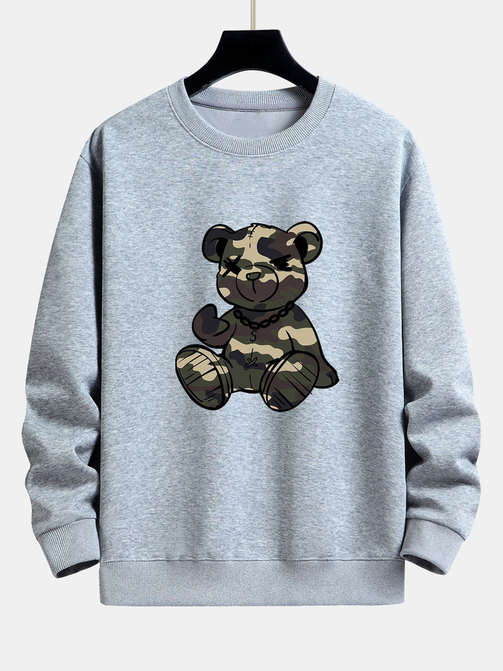 Heren Camouflage Teddy Bear Grafisch Sweatshirt in grijs, Relaxed Fit