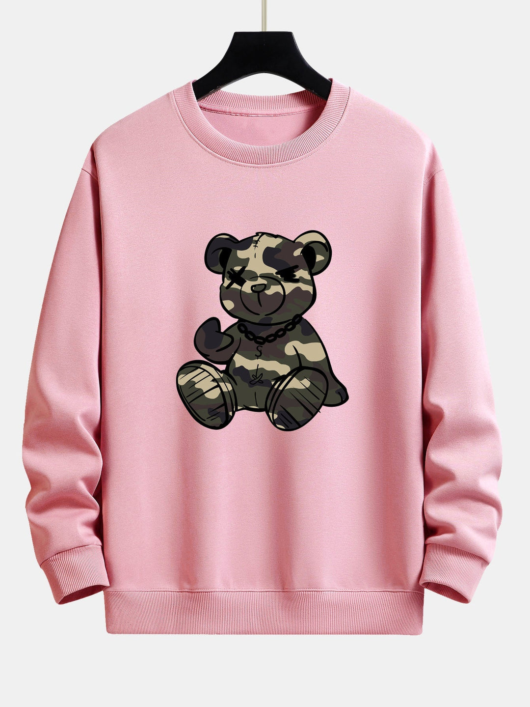 Heren Camouflage Teddy Bear Grafisch Sweatshirt in lichtroze, Relaxed Fit