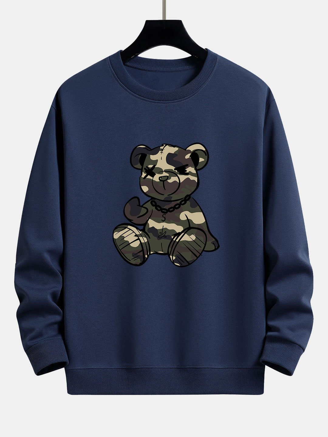 Heren Camouflage Teddy Bear Grafisch Sweatshirt in marineblauw, Relaxed Fit