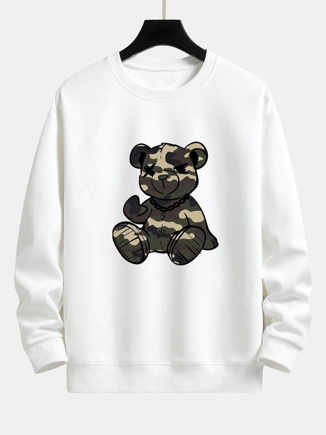 Heren Camouflage Teddy Bear Grafisch Sweatshirt in wit, Relaxed Fit