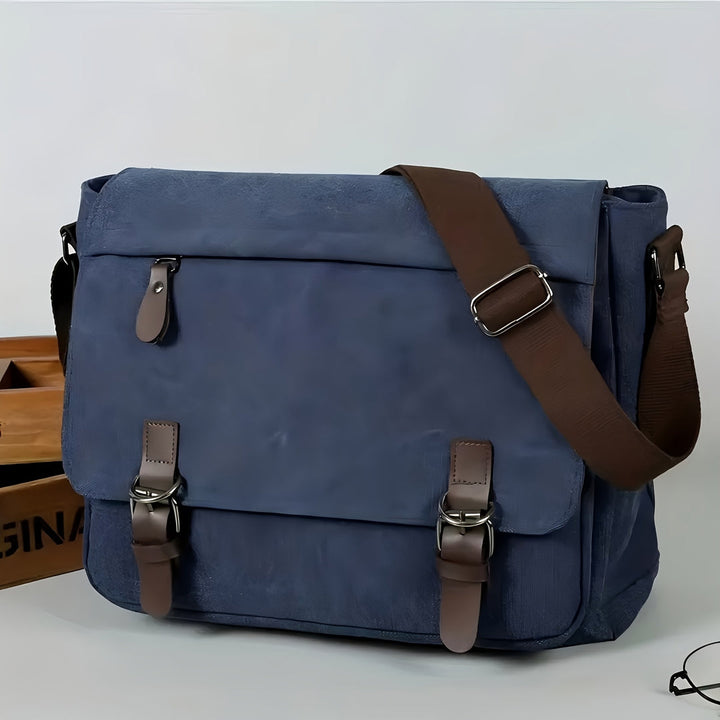Heren Canvas Schoudertas - Vintage Stijl met Meerdere Vakken - Blauw