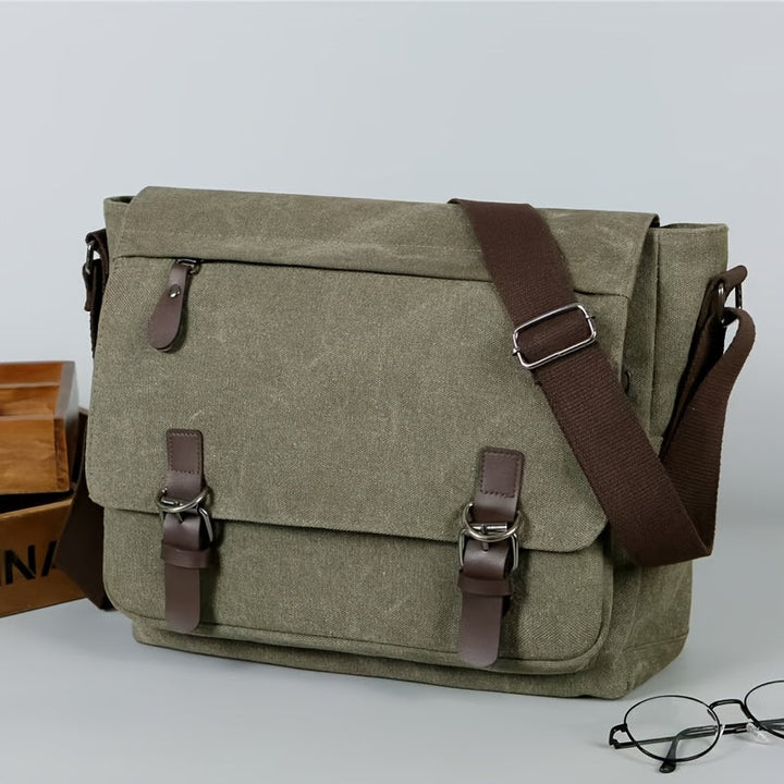 Heren Canvas Schoudertas - Vintage Stijl met Meerdere Vakken - Groen