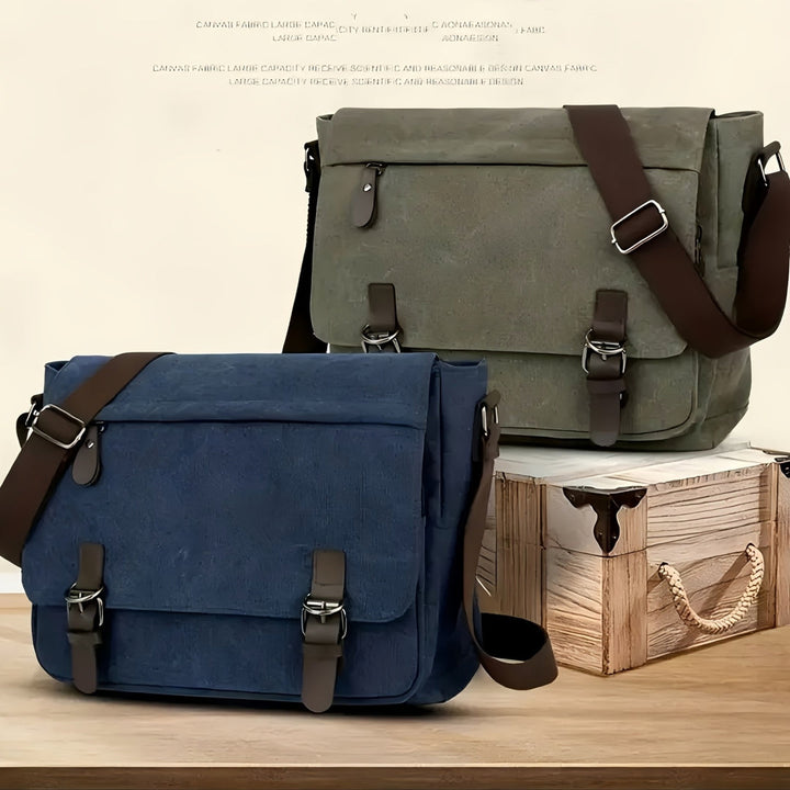 Heren Canvas Schoudertas - Vintage Stijl met Meerdere Vakken
