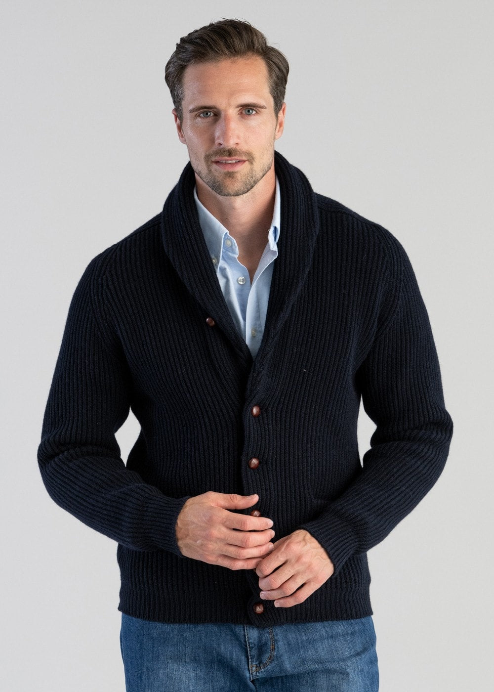 Heren Cardigan met Knoopsluiting - Klassieke Ribstructuur - Blauw