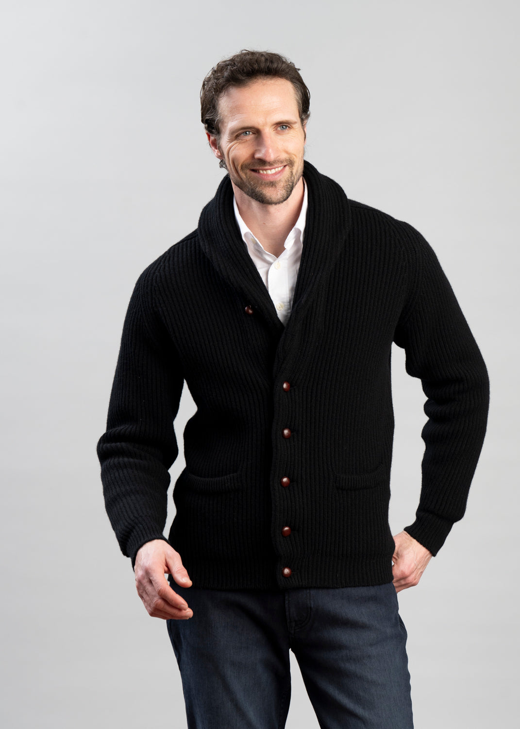 Heren Cardigan met Knoopsluiting - Klassieke Ribstructuur - Zwart