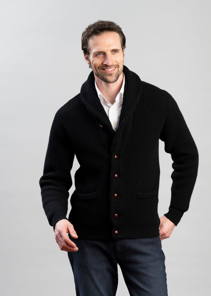 Heren Cardigan met Knoopsluiting - Klassieke Ribstructuur - Zwart