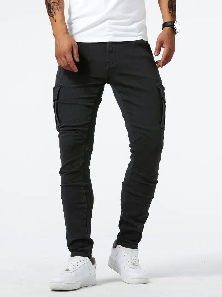 Heren Cargo Jeans Slim Fit - Stretch Denim met Meerdere Zakken - Zwart