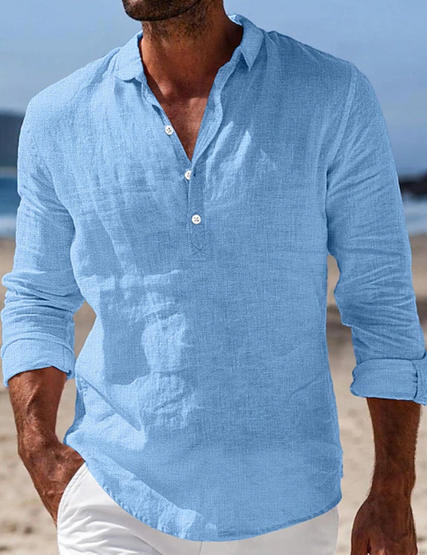 Heren Casual Overhemd Lange Mouwen - Zomerstijl - Blauw
