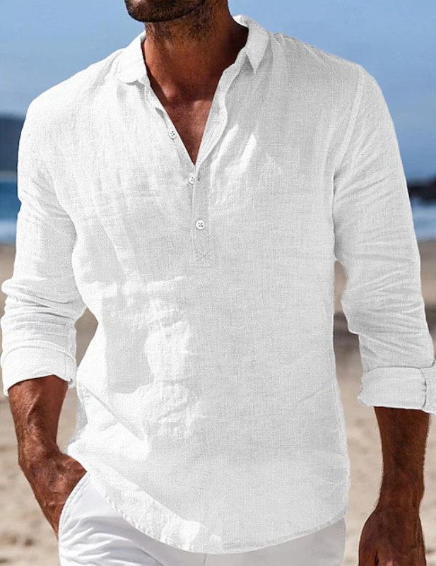 Heren Casual Overhemd Lange Mouwen - Zomerstijl - Wit